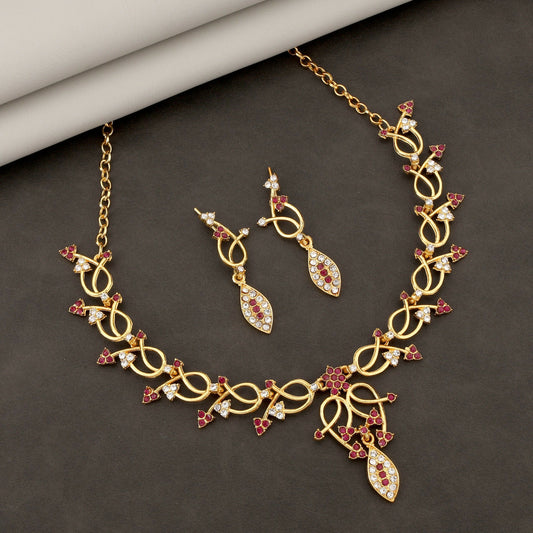 Rustic    Artificial Gold & Emerald Pink Choker Set