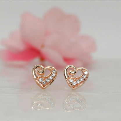 Rose    Artificial Gold Plated Heart Stud Earrings with AD for women and girls