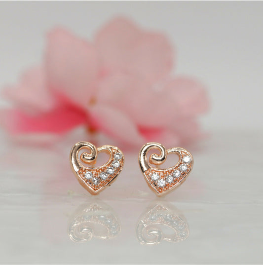 Rose    Artificial Gold Plated Heart Stud Earrings with AD for women and girls
