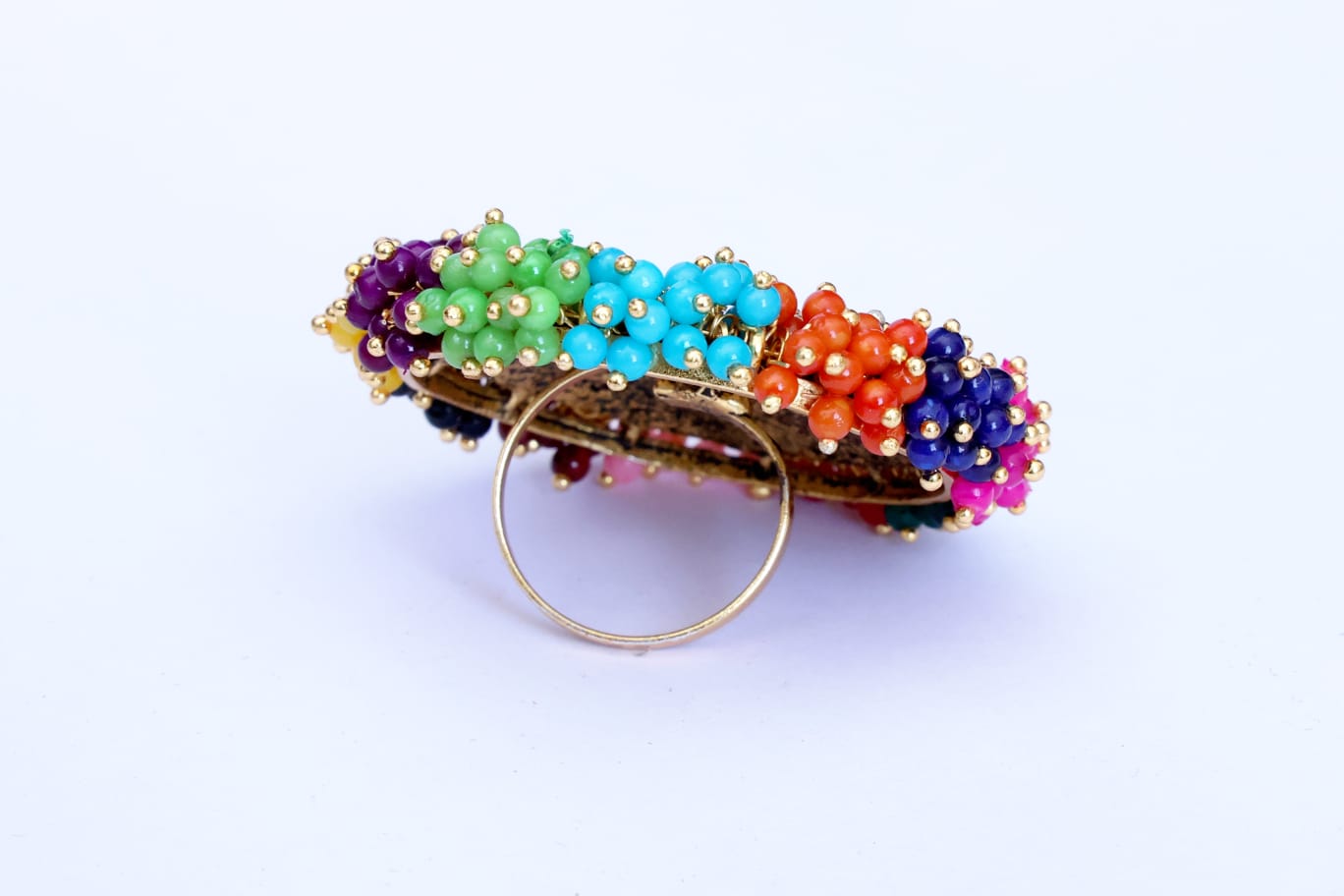 Fashion Multi Colour Guchha Alloy    Artificial Gold Plated Wedding Ring For Girls And Women