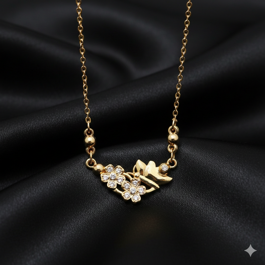 Artificial Gold Flower & Butterfly Necklace AD Floral Pendant For women and girls