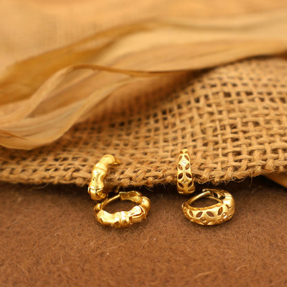 Artificial Gold Bamboo AD bali Huggie Hoop Earrings kan ki bli for women and girls Combo Pack of 2