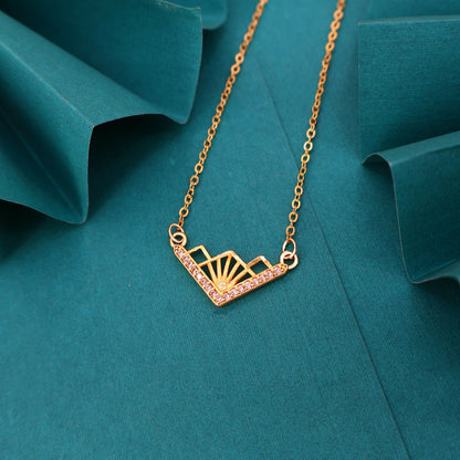 Art Deco Sunburst   Artificial Gold Necklace with Pink AD For women and girls