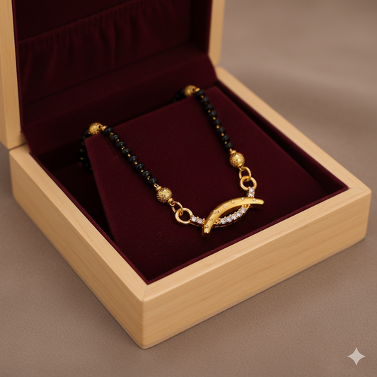 Modern    Artificial Gold Plated Curved Mangalsutra with AD