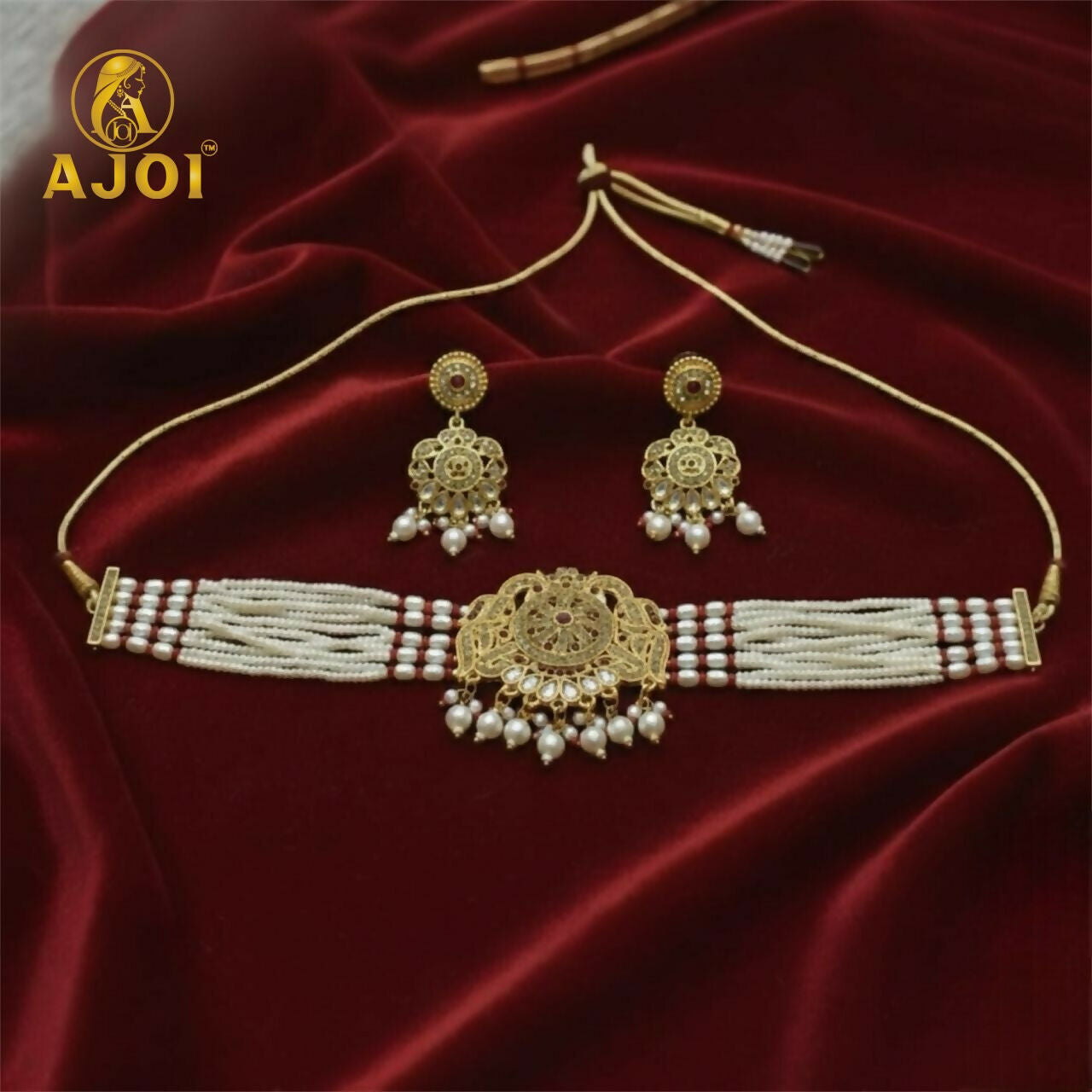 Premium    Artificial Gold Pearl Traditional Necklace With Earrings.