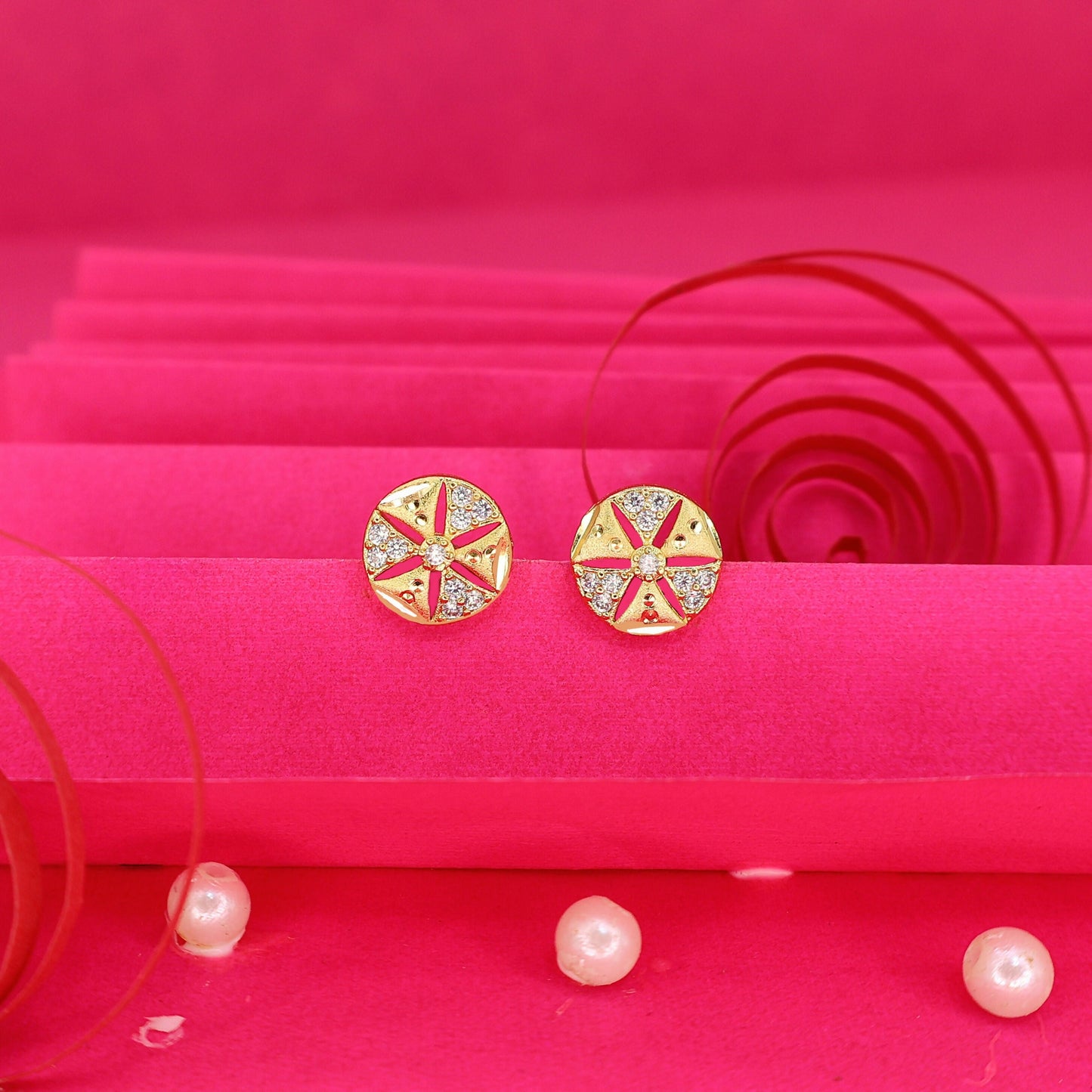 Artificial Gold-Plated Diamond-Cut Stud Earringsfor women and girls