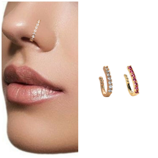 Artificial Gold Plated Non-Pierced Nose Ring Pin Set for Women Combo Pack of 2