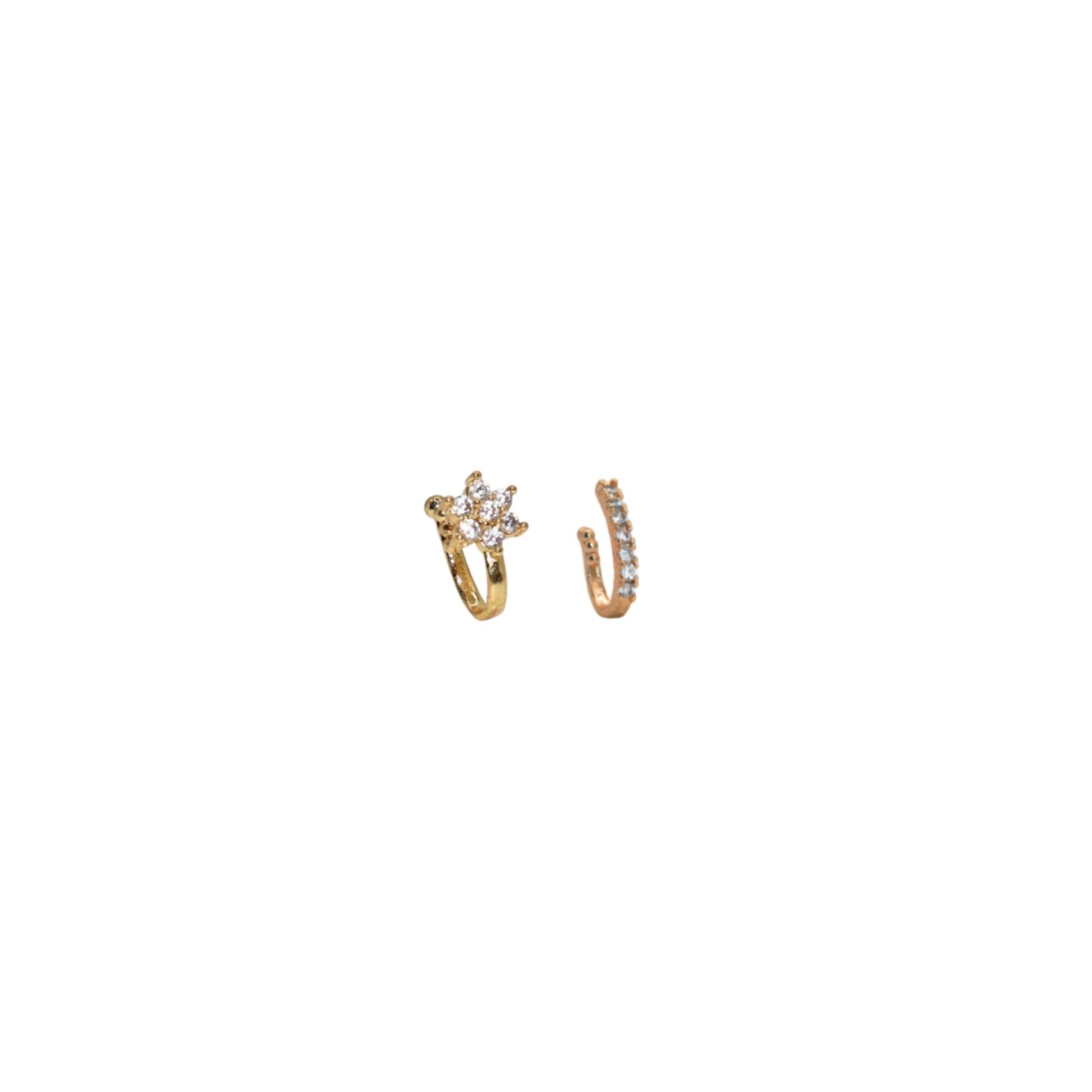CZ Flower & Line Non-Piercing Nose Ring/Nath Combo Set Combo Pack of 2