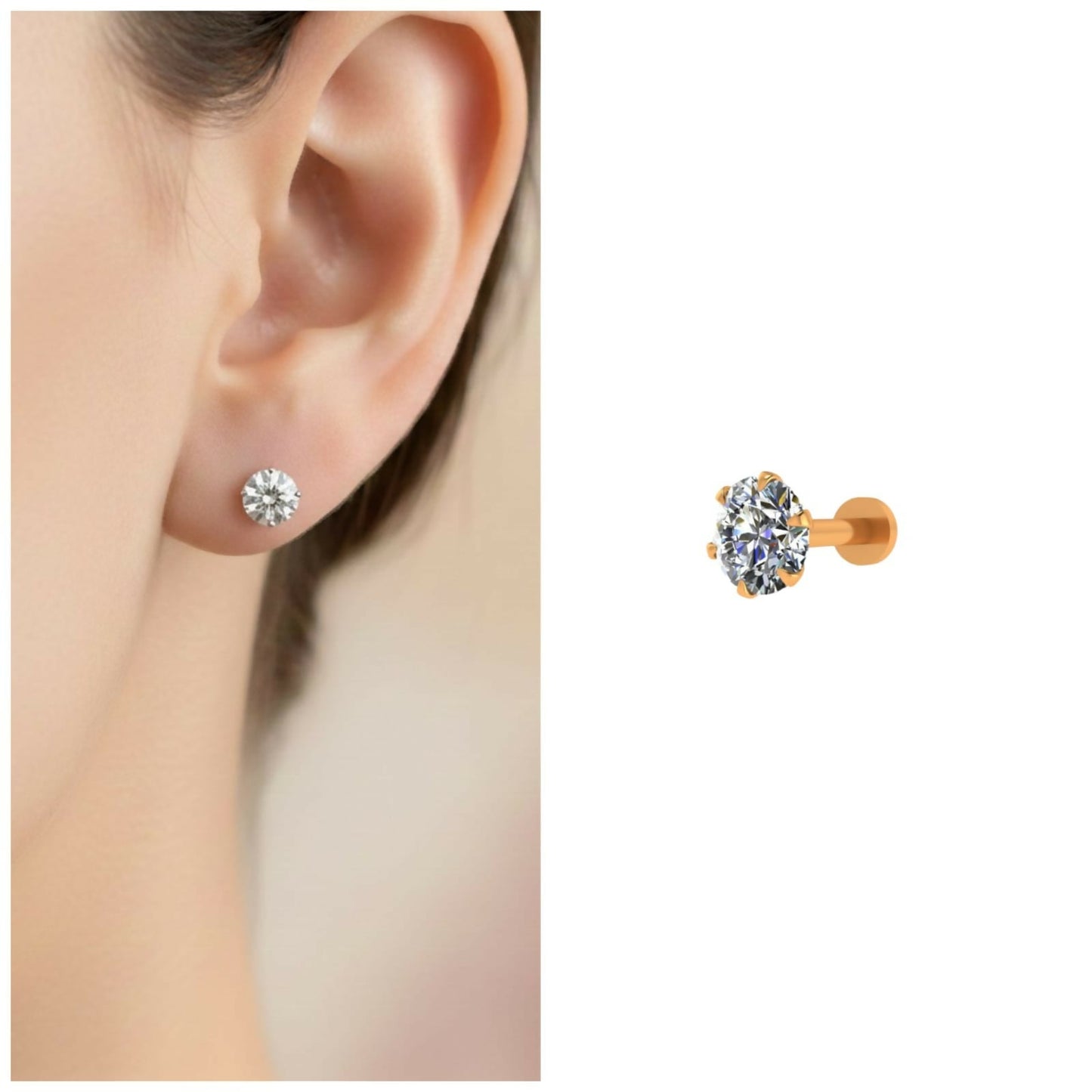 Artificial Gold Plated AD Diamond Stud Earring with Flat Back for women and girls
