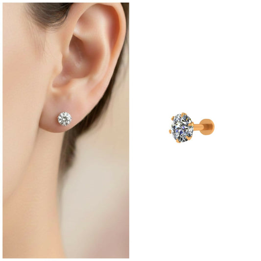 Artificial Gold Plated AD Diamond Stud Earring with Flat Back for women and girls