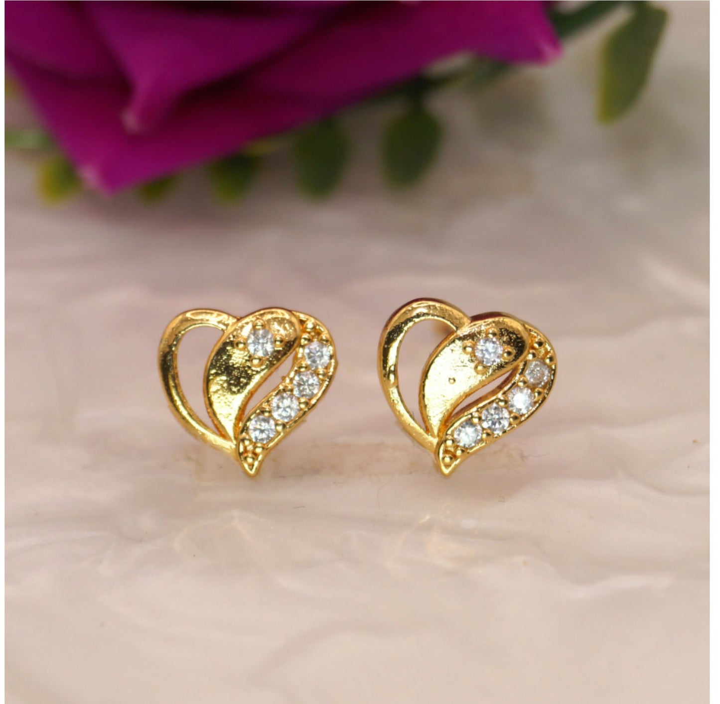 Dainty    Artificial Gold Heart Stud Earrings with AD for women & girls
