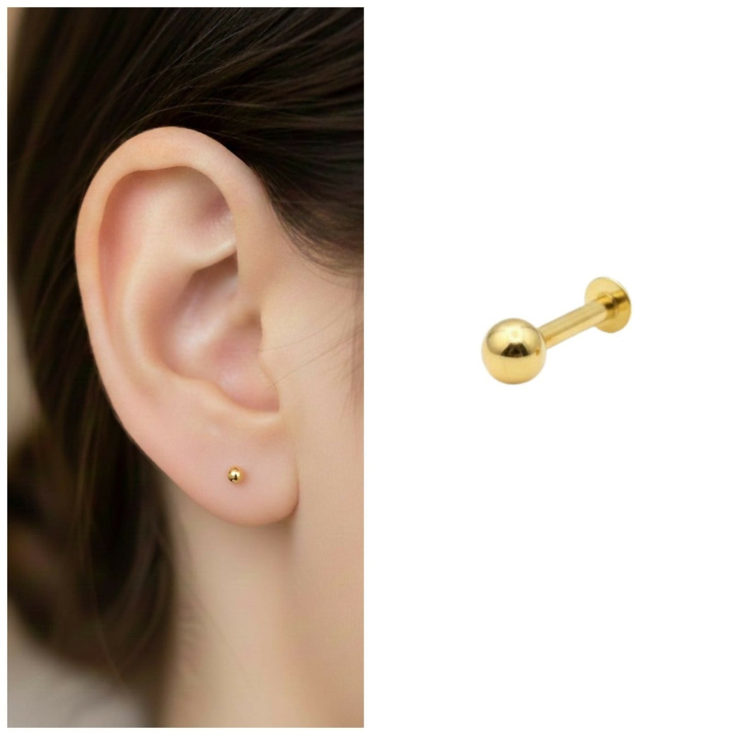 Artificial Gold Flat Back Labret Stud Internal Thread Piercing