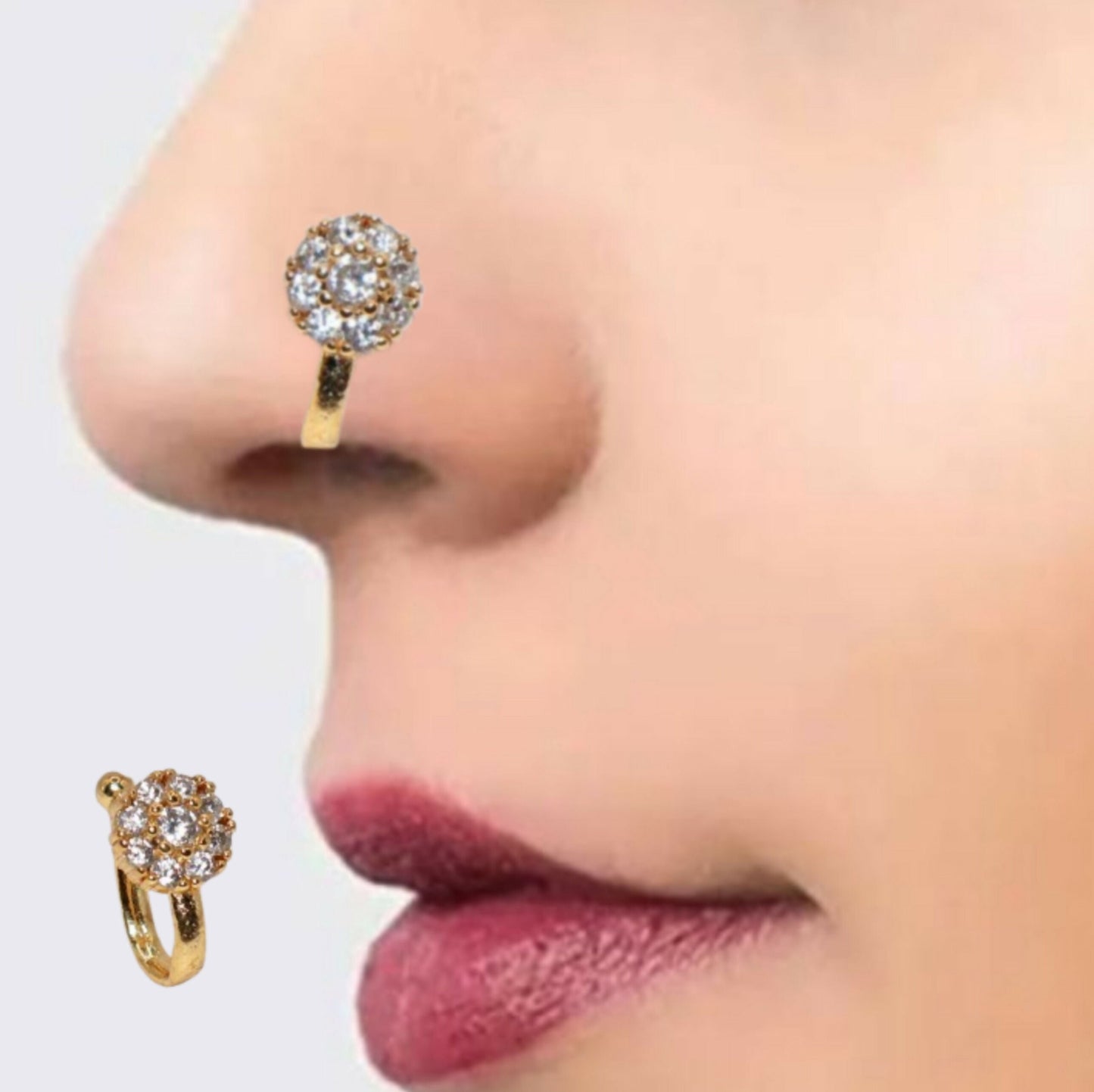 Combo Clip Nose Pin:   Artificial Gold/Silver Finish, No Piercing Combo Pack of 2