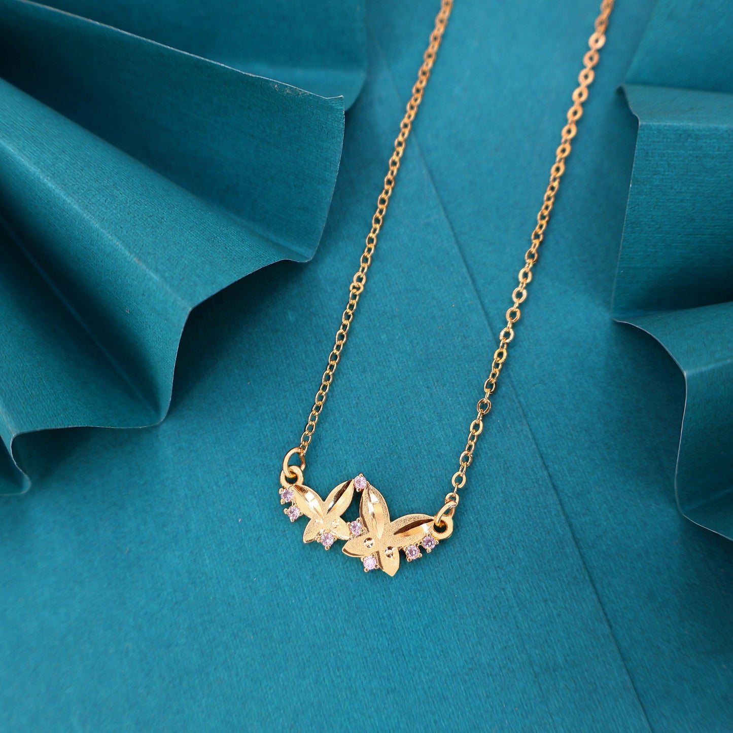 Dainty Double Butterfly AD   Artificial Gold-Plated Necklace For women and girls