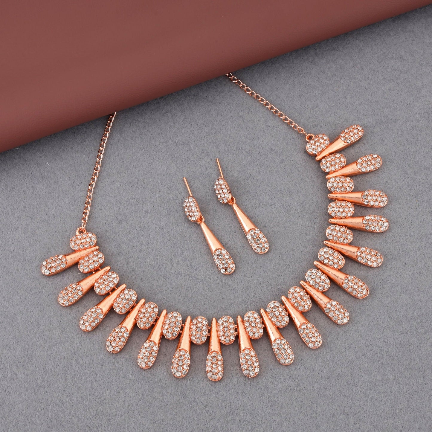 Chic Rose  Artificial Gold-Toned American Diamond Tassel Necklace Set