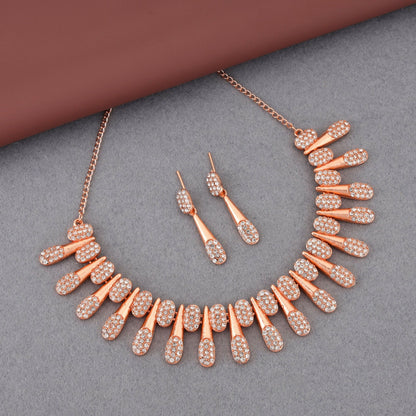 Chic Rose  Artificial Gold-Toned American Diamond Tassel Necklace Set