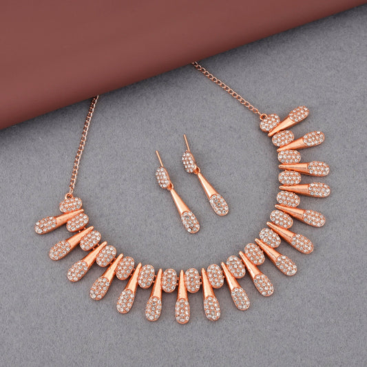 Chic Rose   Artificial Gold-Toned American Diamond Tassel Necklace Set