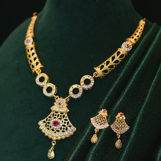 Artificial Gold Plated Bridal Forming Necklace Set with AD Stones