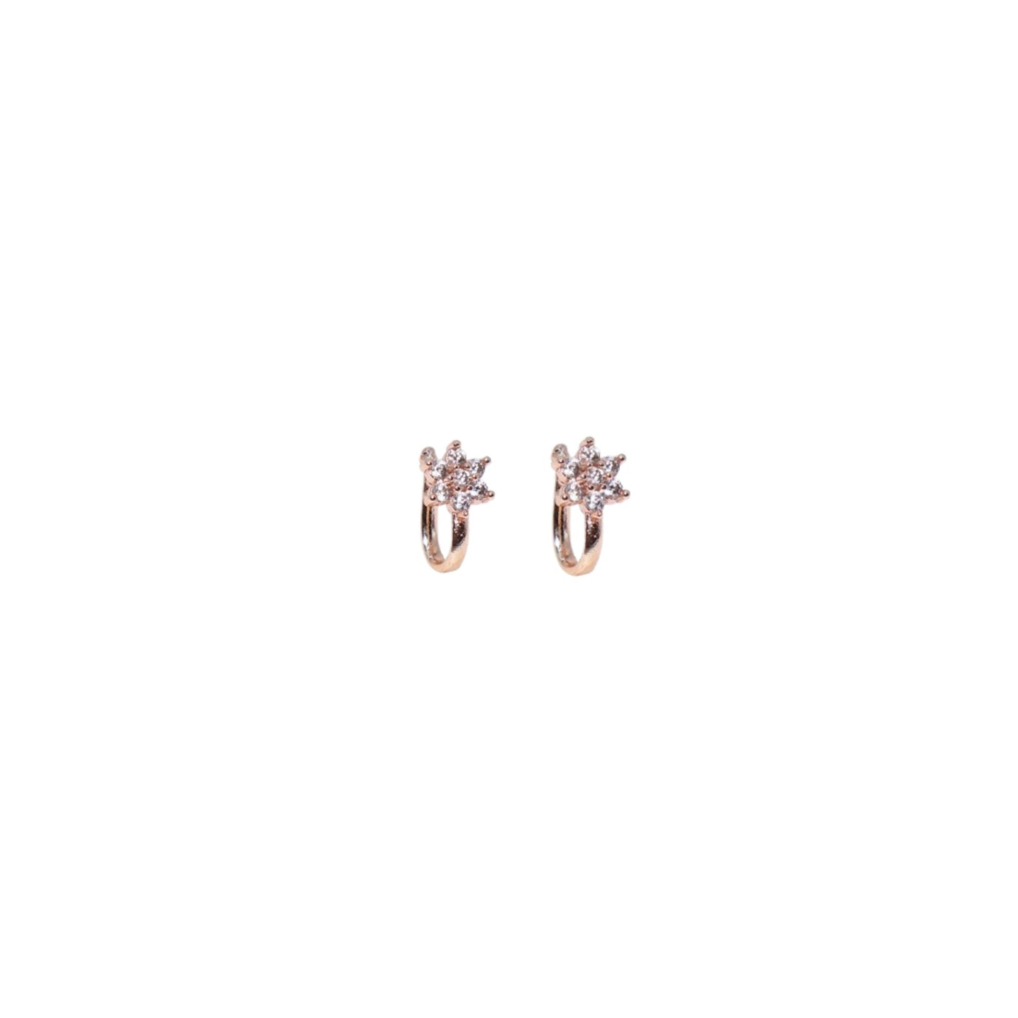 Silver Plated Non-Piercing CZ Flower/Star Nose Pin/Cuff Combo Pack of 2