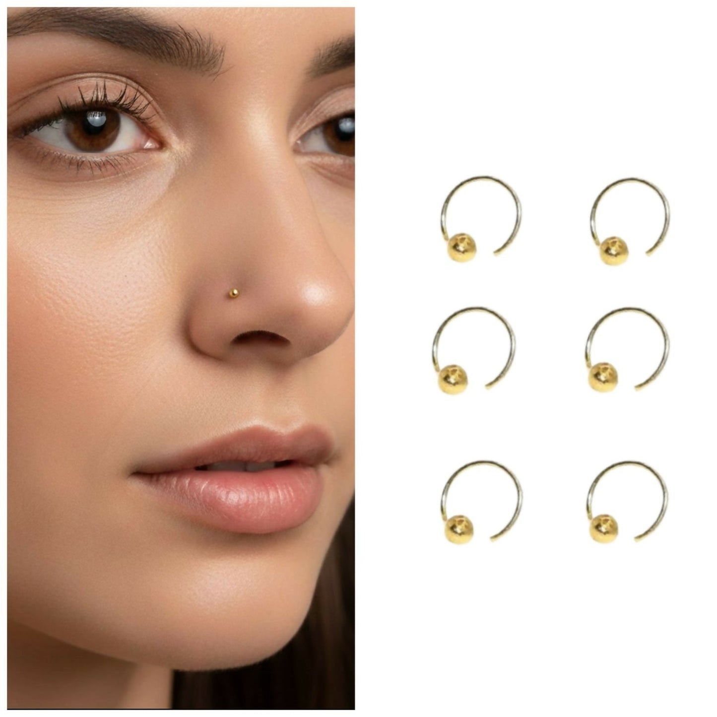 Artificial Gold Ball Nose Stud Nosering Laung Koka Nathni combo pack of 6 for women and girls