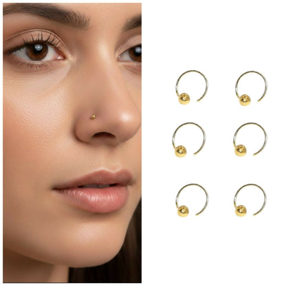 Artificial Gold Ball Nose Stud Nosering Laung Koka Nathni combo pack of 6 for women and girls