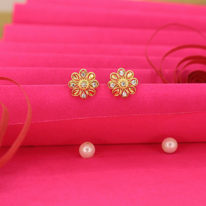 Artificial Gold Flower Stud Earrings with AD for women and girls