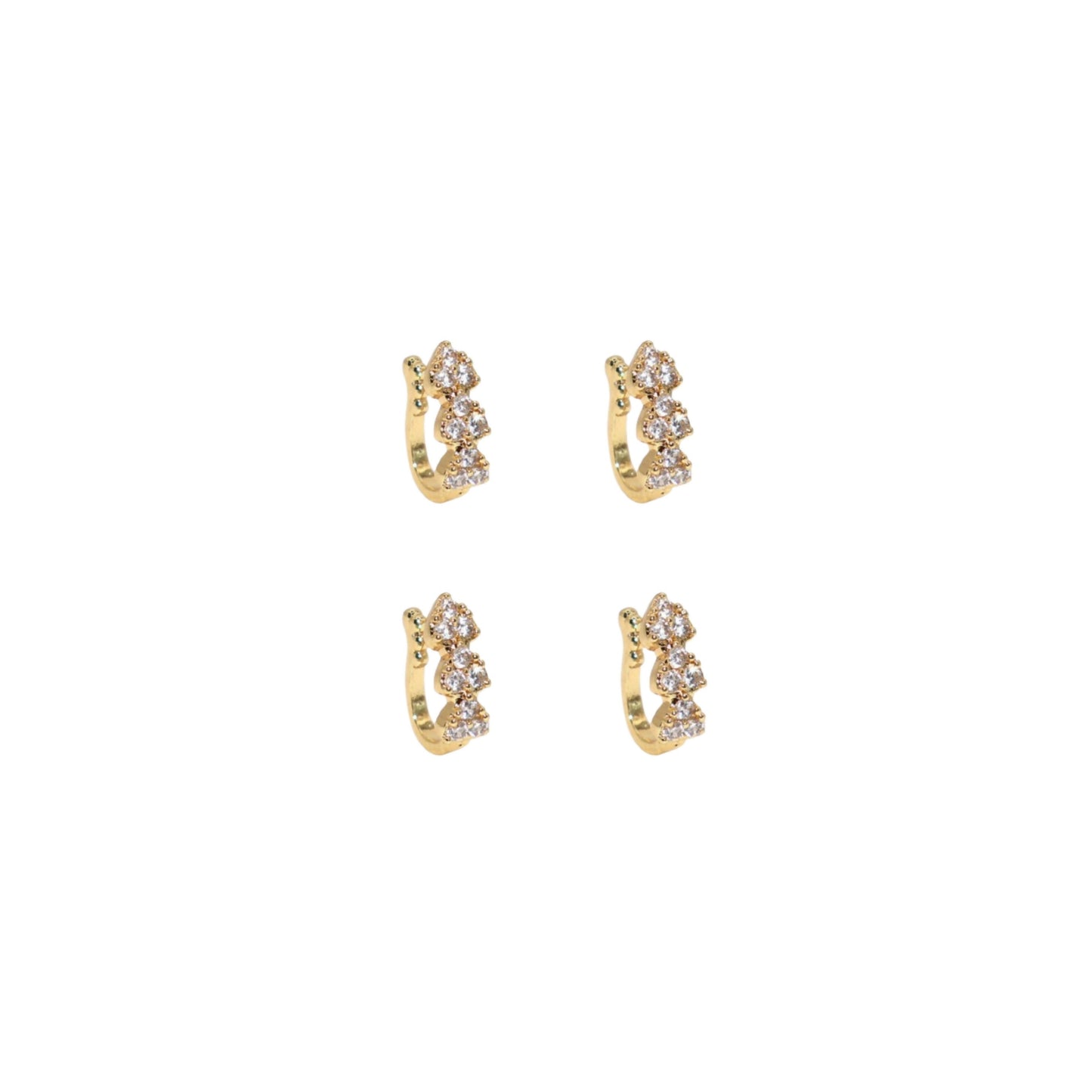 Artificial Gold Plated 3-Heart AD Clip-On Nosepin for women and girls Combo Pack of 4