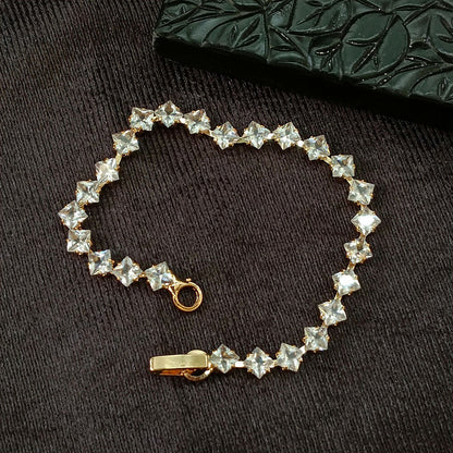 Rose Gold Plated Square Ad Stone Chain Bracelet