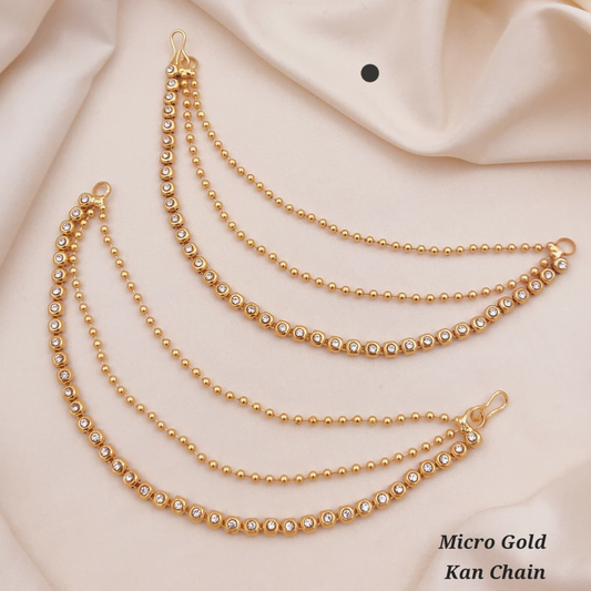 High Quality    Artificial Gold Plated Triple Strand Ear Chains for Weddings (White)