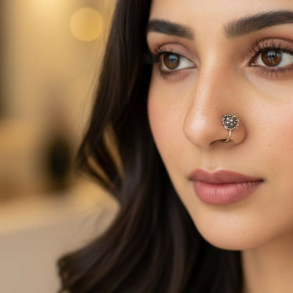 Vintage Style Oxidized Flower Nose Pins for Women & Girls – Set of 5