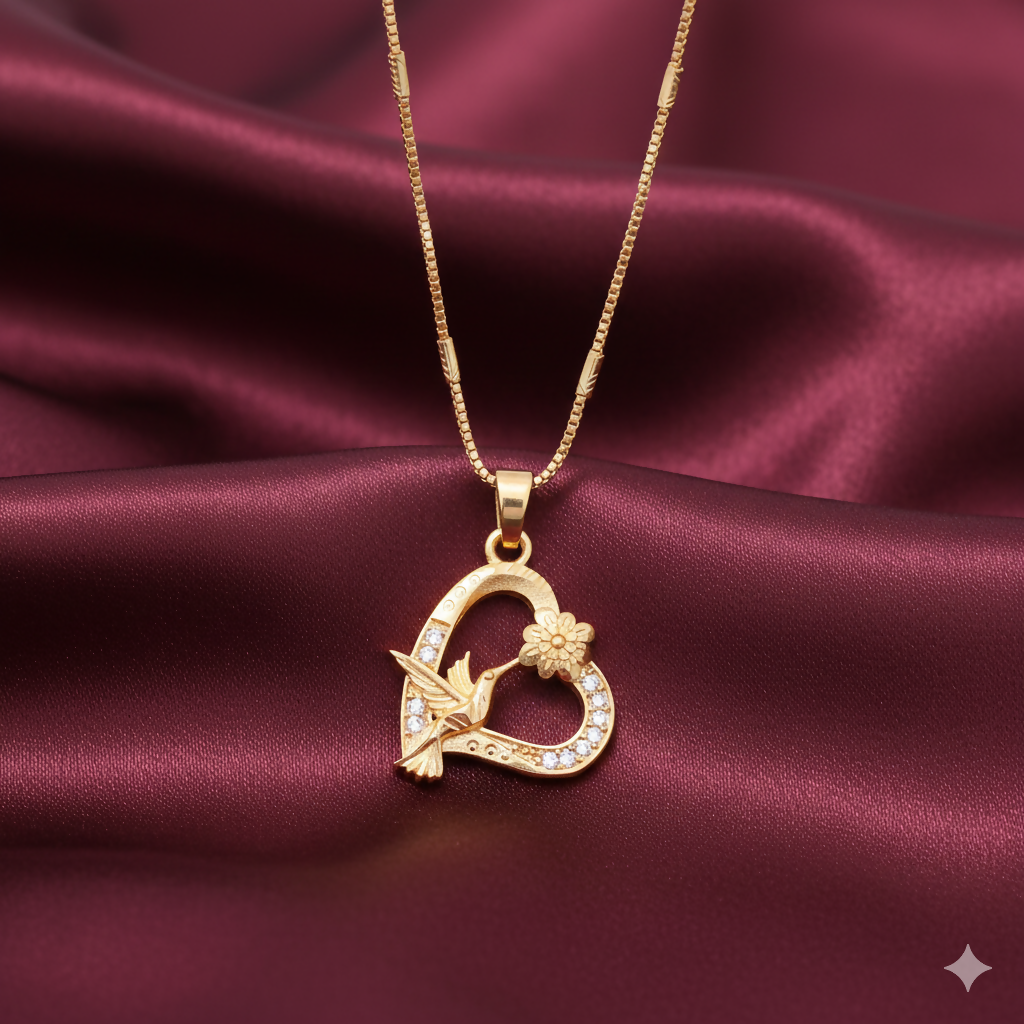 Artificial Gold pendant Heart Hummingbird Pendant Necklace
