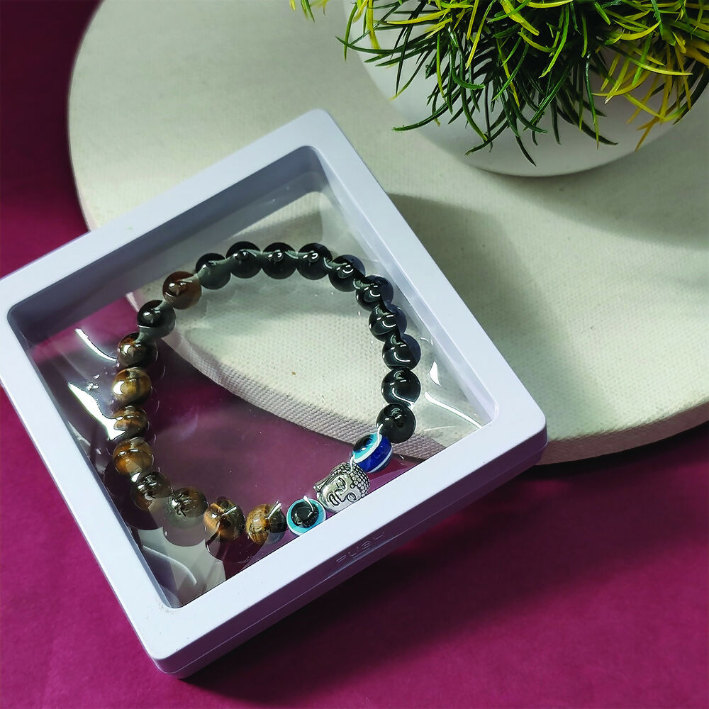 Stone Crystal Tiger's Eye Evil Eye Beads Charm Bracelet