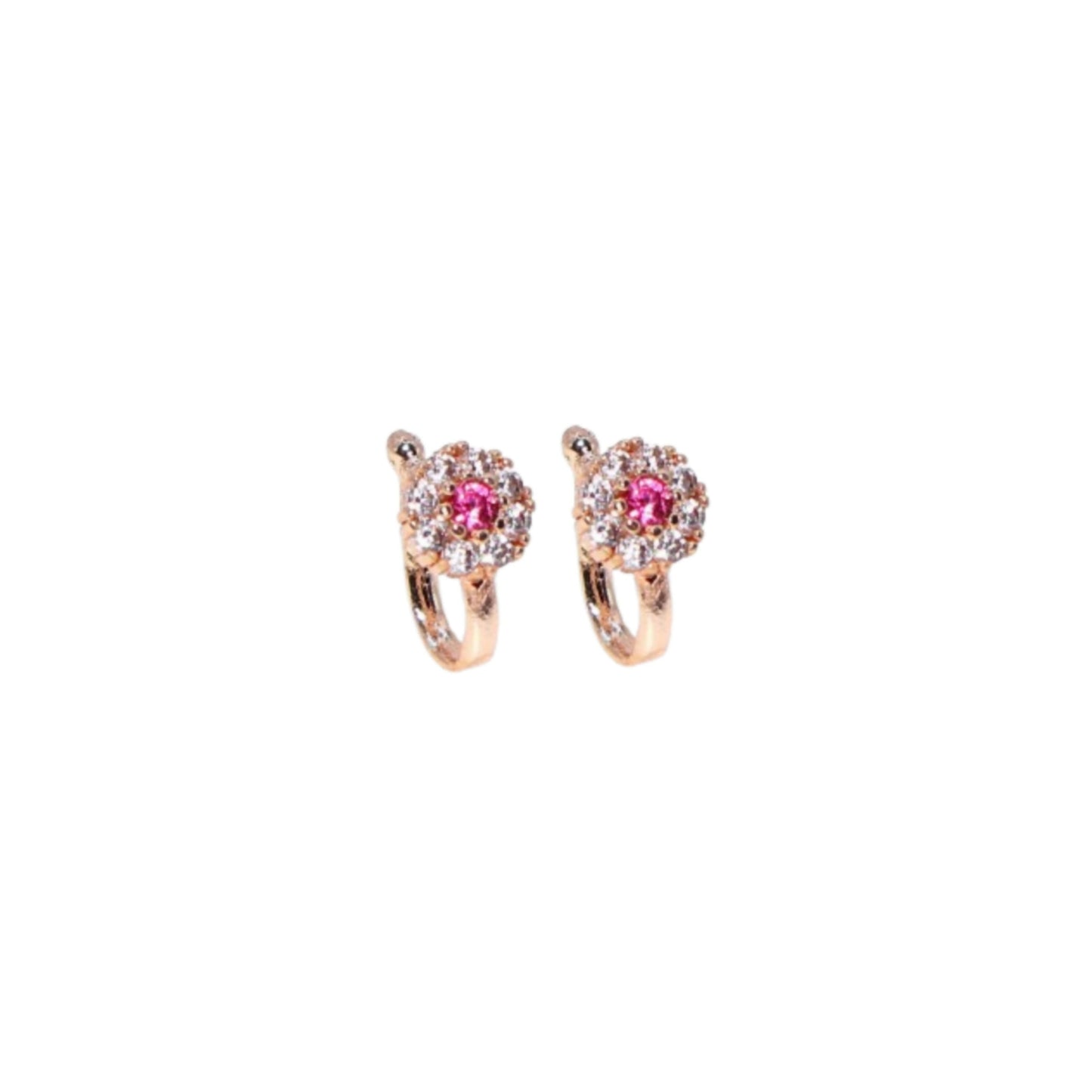 Rose    Artificial Gold Pink Stone Floral Press-On Nose Ring Combo Pack of 2