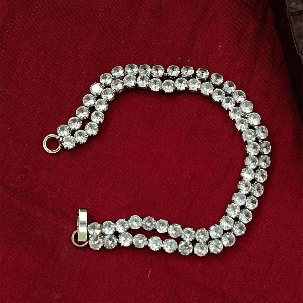 Silver Plated Ad Stone Double Line Bracelet
