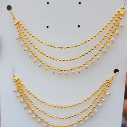 Artificial Gold Coated Multilayer Temple jewellery statement Chain Clip on hair Bahubali Set