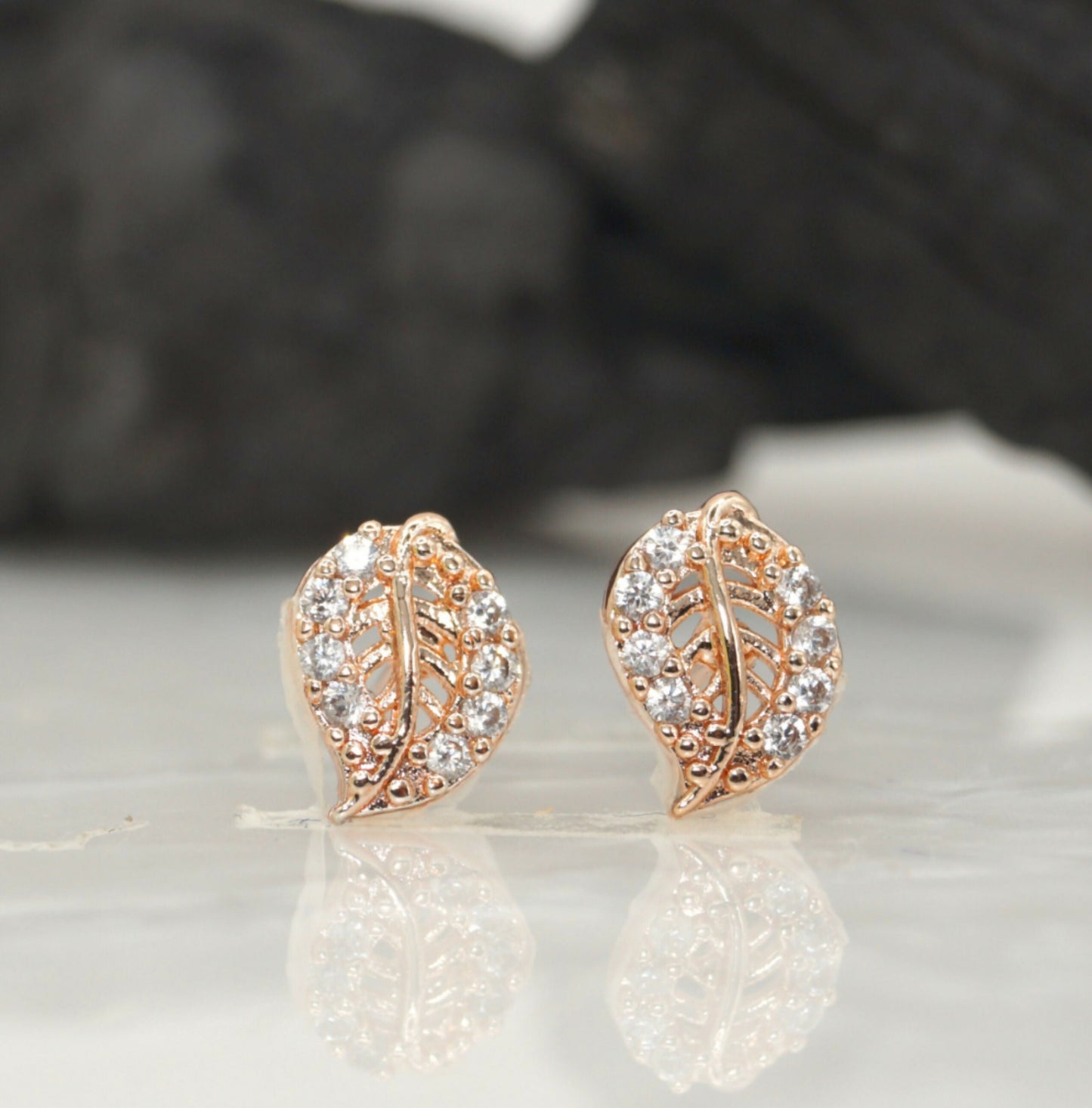 Rose    Artificial Gold Leaf Stud Earrings with AD for women and girls