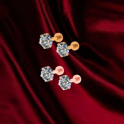 Artificial Gold Plated Round AD Solitaire Flat Back Stud Earrings Combo Pack of 2