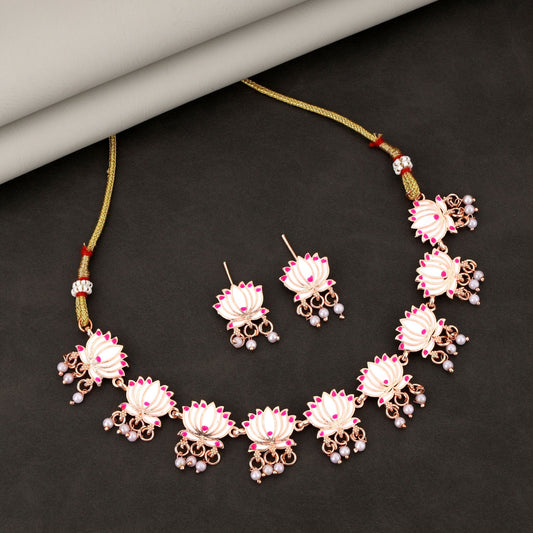 Elegant   Artificial Gold-Toned Pearl & American Diamond Cluster Choker Set