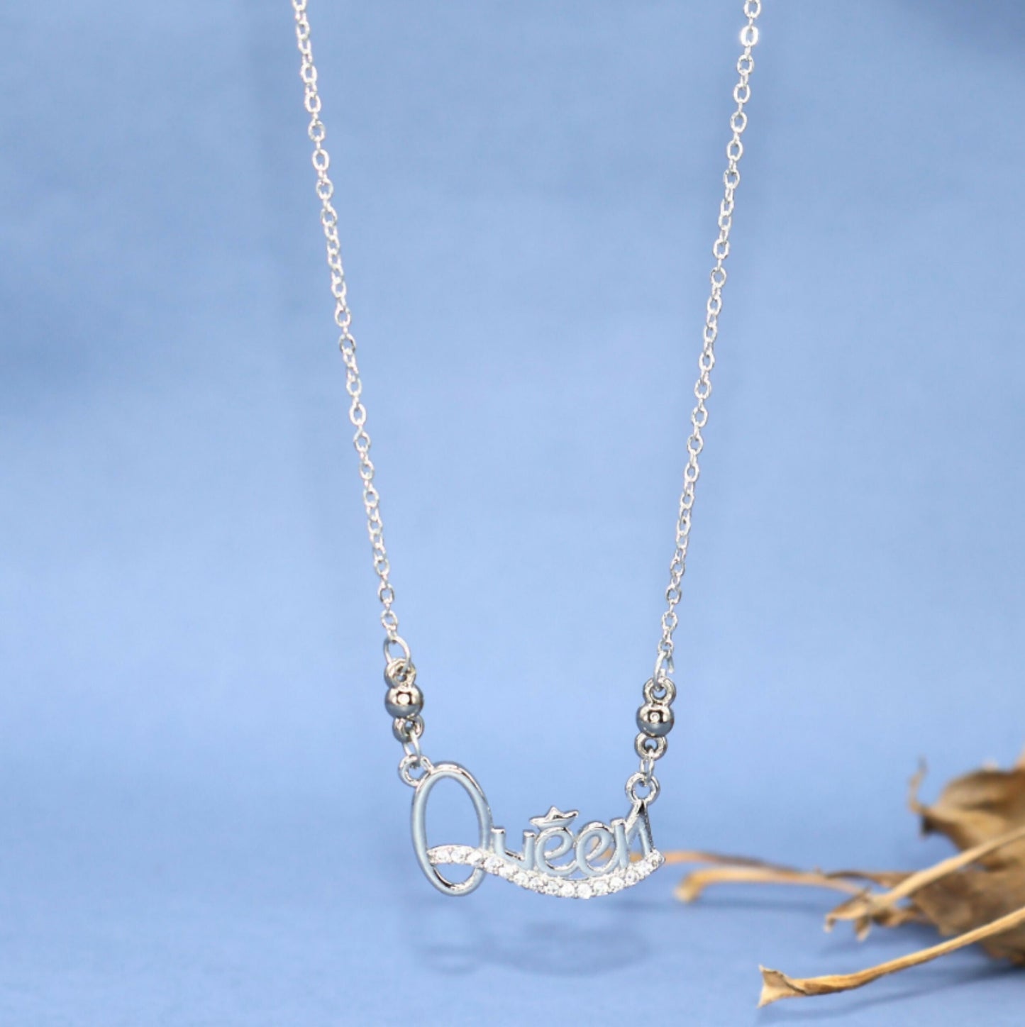 Dazzling 'Queen' Silver Tone AD Pendant Necklace for Women and girls