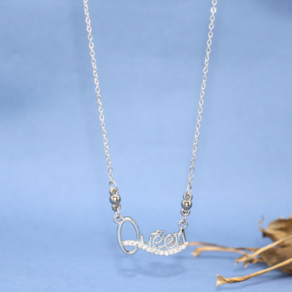 Dazzling 'Queen' Silver Tone AD Pendant Necklace for Women and girls
