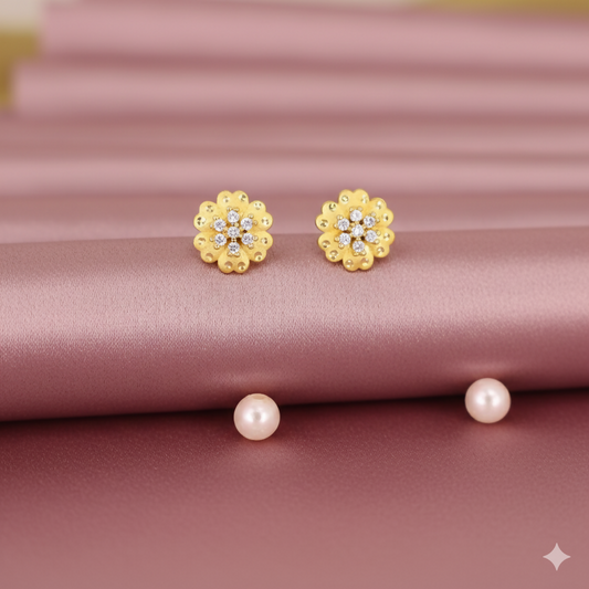 Artificial Gold Plated Floral Stud Earrings with AD for women and girls