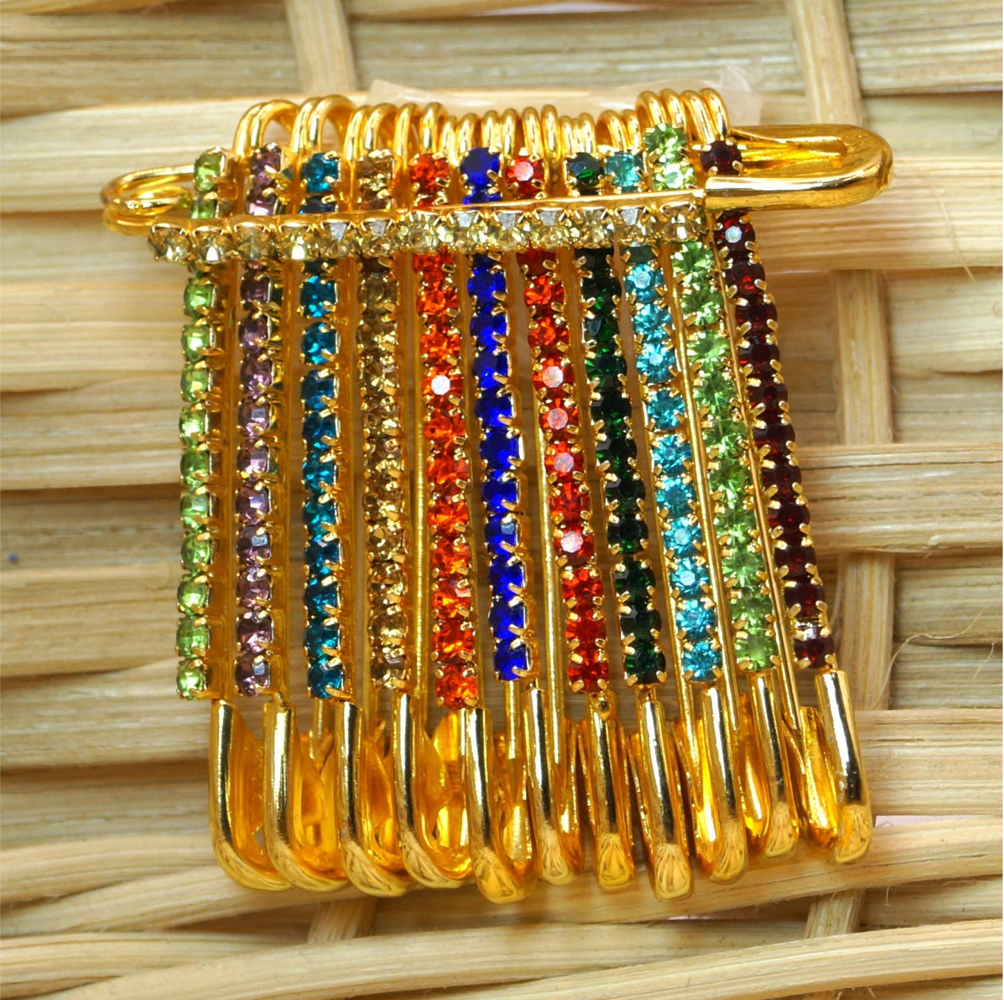 Multicolor Stone    Artificial Gold Plated Saree Pin for Women & Girls