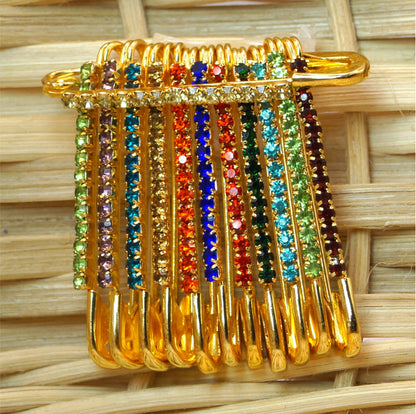 Multicolor Stone    Artificial Gold Plated Saree Pin for Women & Girls