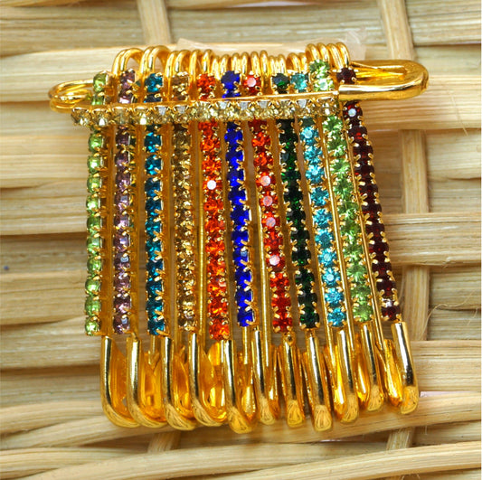 Multicolor Stone    Artificial Gold Plated Saree Pin for Women & Girls
