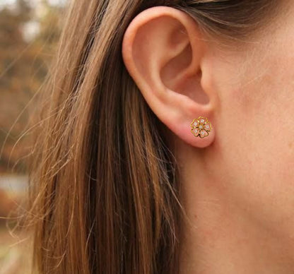 Artificial Gold-Plated AD Flower Stud Earrings for women & girls