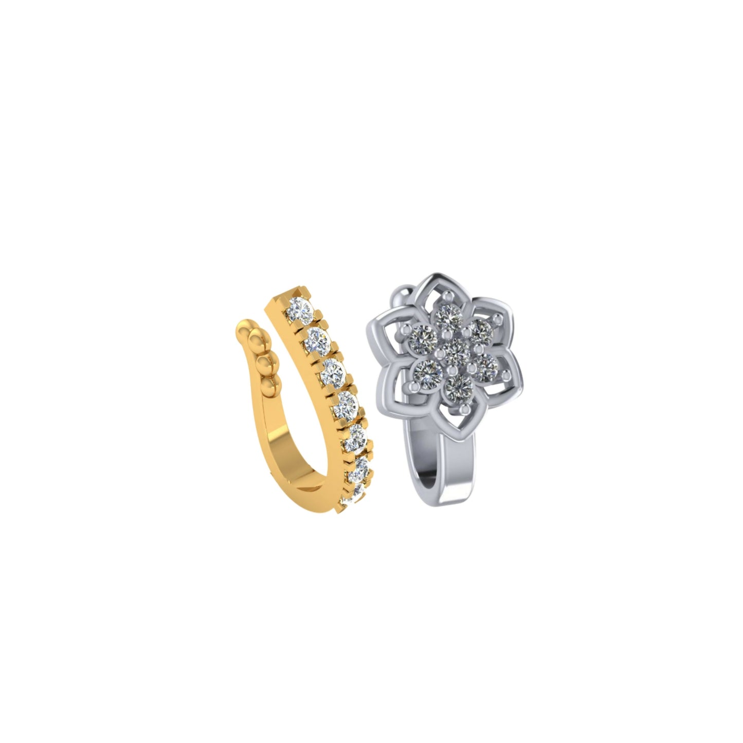 Floral Cubic Zirconia Fake Nose Ring (No Piercing) Combo Pack of 2
