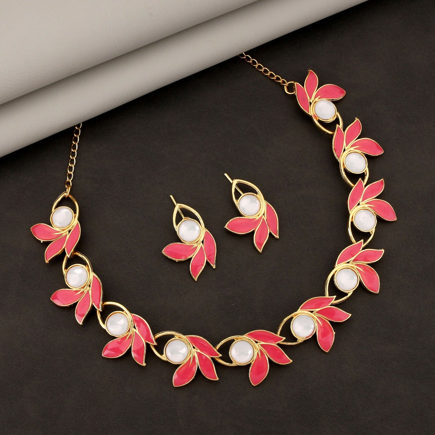 Artificial Gold-Toned American Diamond-Studded Teardrop Set