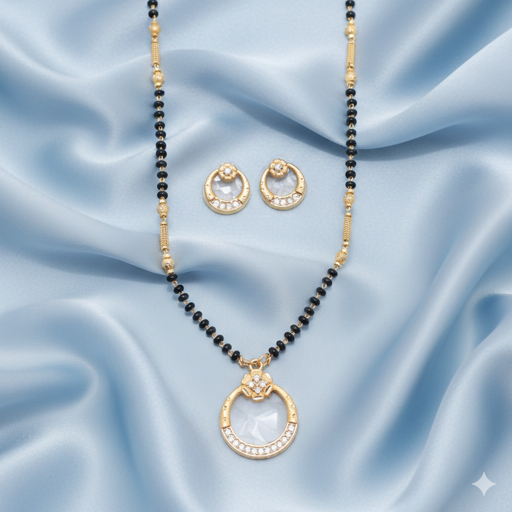 Artificial Gold-Plated AD Circular Crystal Mangalsutra & Earring Set for women