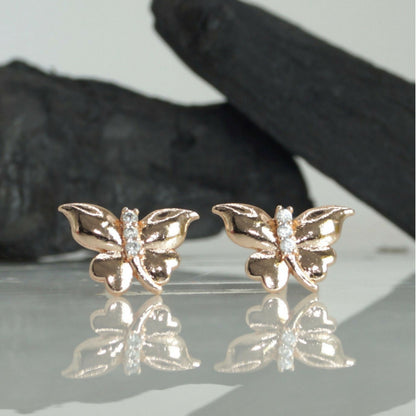 Rose    Artificial Gold Butterfly Stud Earrings with AD for women and girls