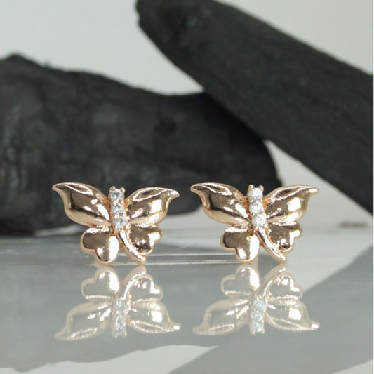 Rose    Artificial Gold Butterfly Stud Earrings with AD for women and girls